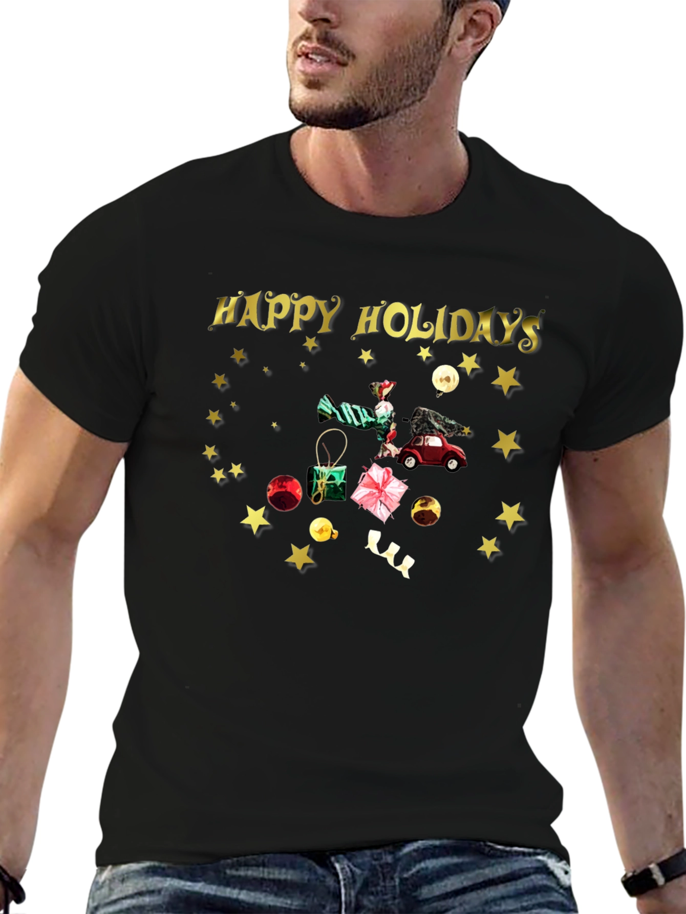 Camiseta Festiva Negra Felices Fiestas