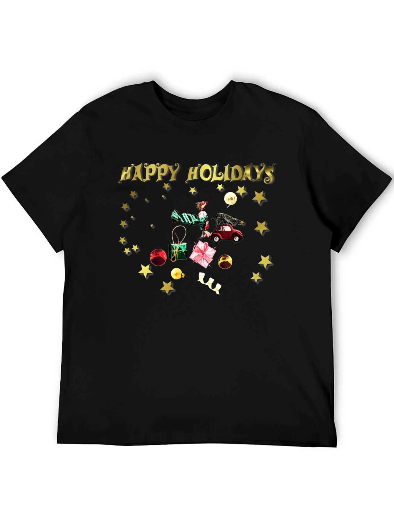Camiseta Festiva Negra Felices Fiestas