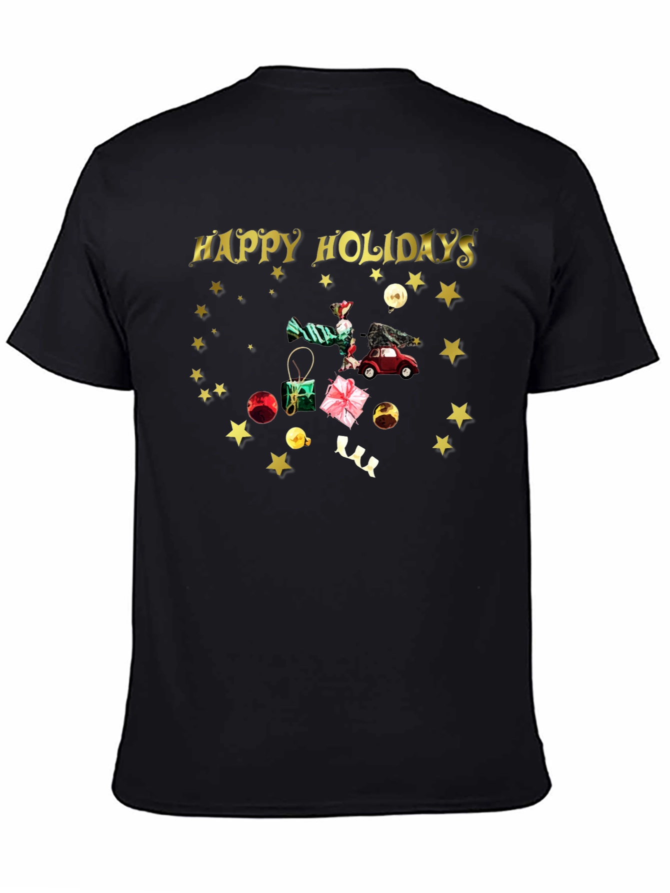 Camiseta Festiva Negra Felices Fiestas