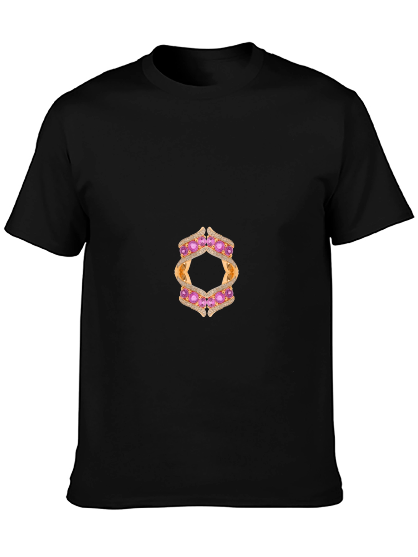 Camiseta Negra con Diseño de Joyería Abstracta