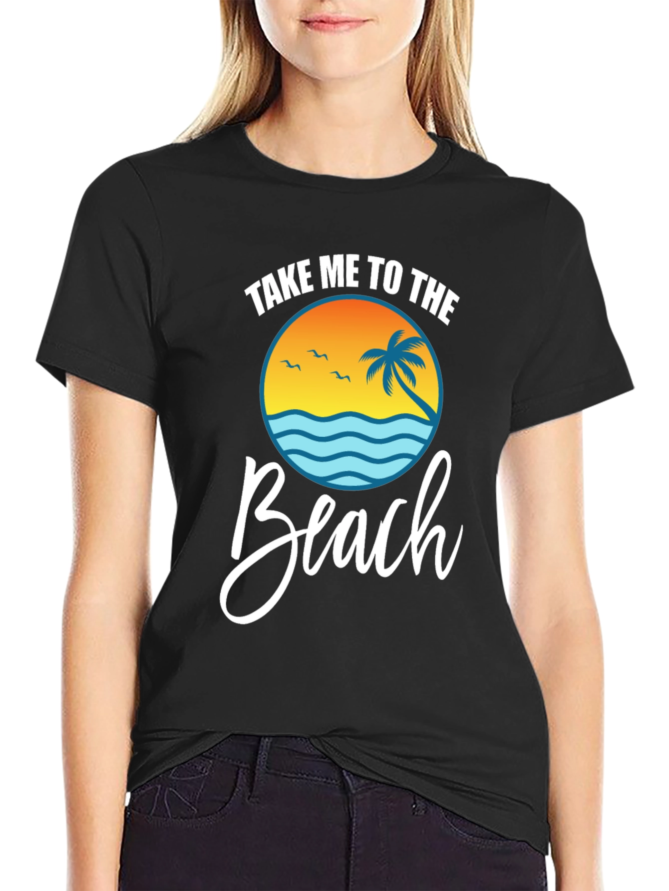 Camiseta Negra Llévame a la Playa Estilo Vacacional