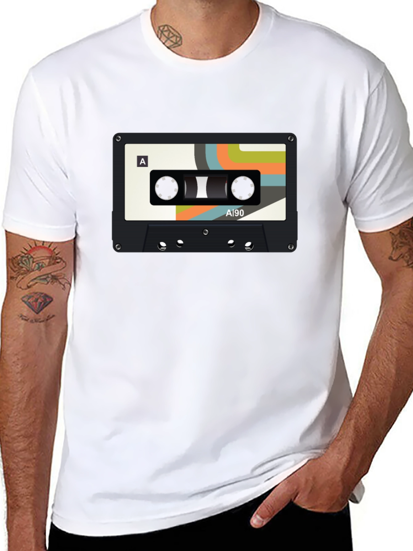Camiseta Negra con Diseño de Cassette Retro A90
