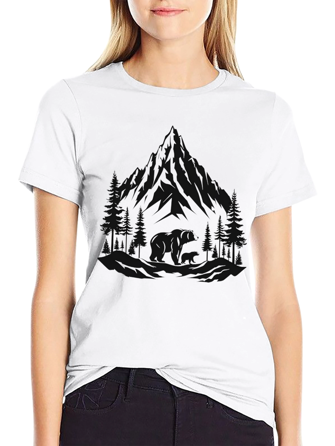 Camiseta Negra con Diseño de Montaña