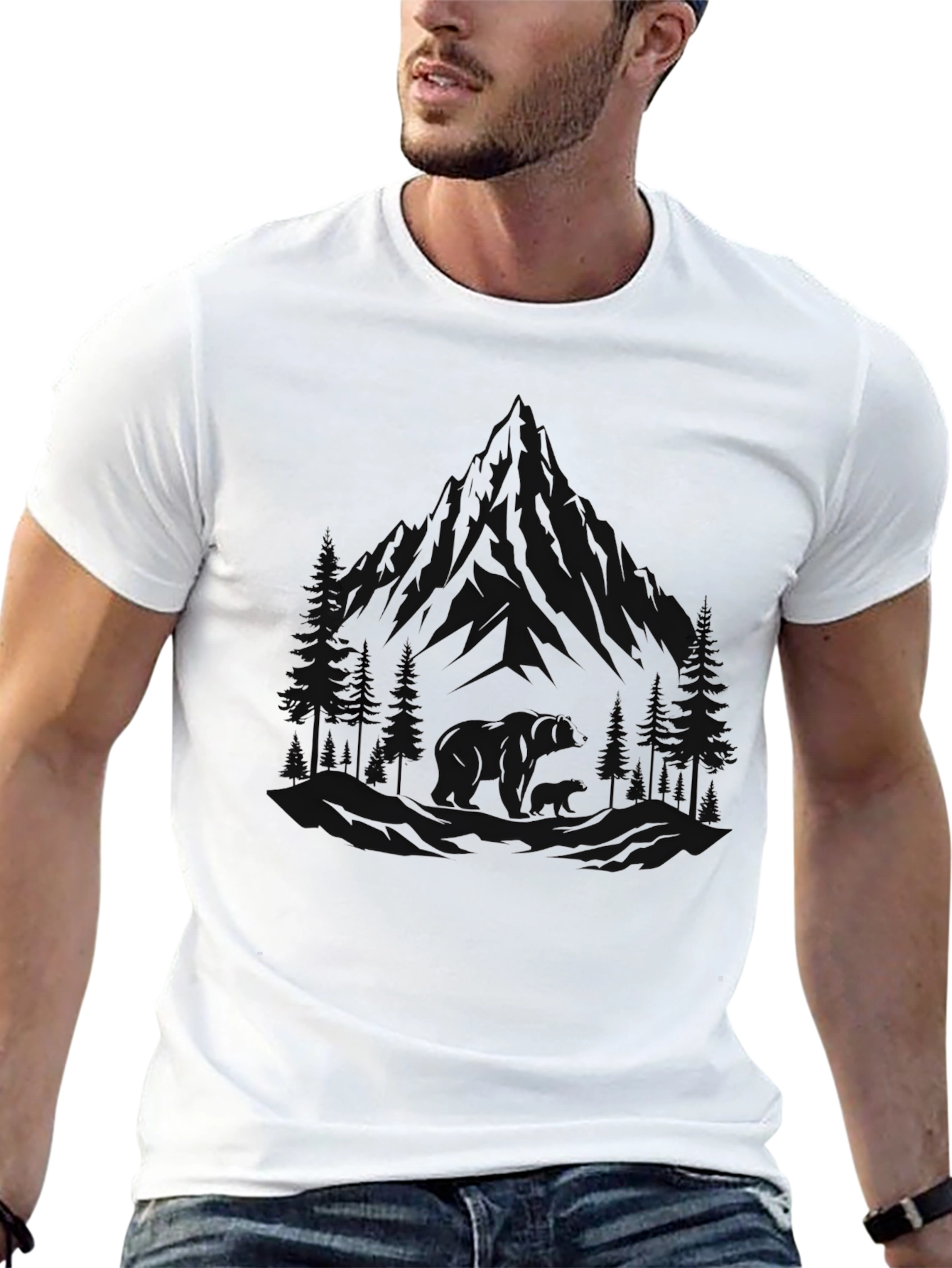 Camiseta Negra con Diseño de Montaña