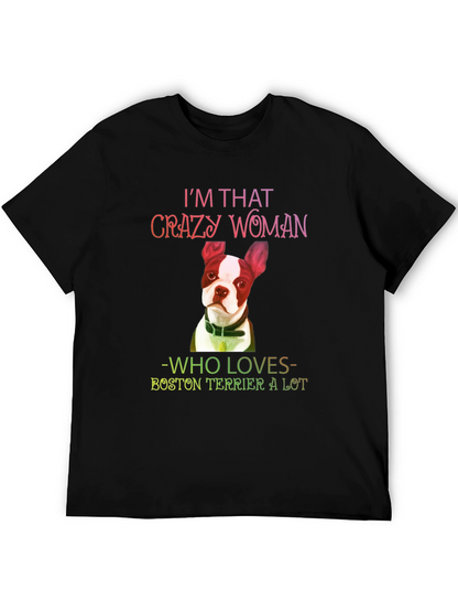 Camiseta Negra Crazy Woman Boston Terrier