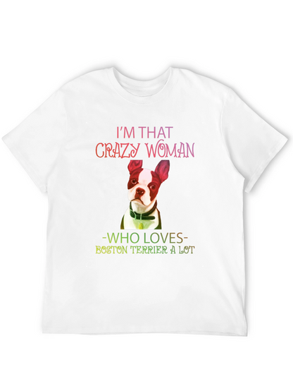 Camiseta Negra Crazy Woman Boston Terrier