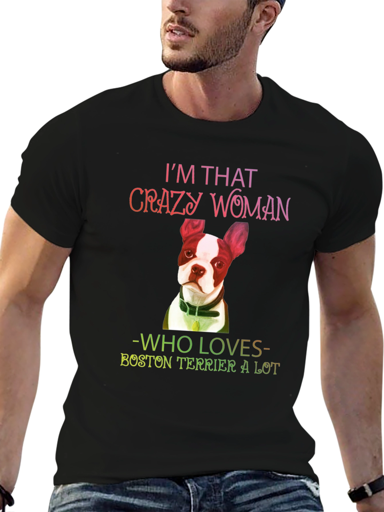 Camiseta Negra Crazy Woman Boston Terrier
