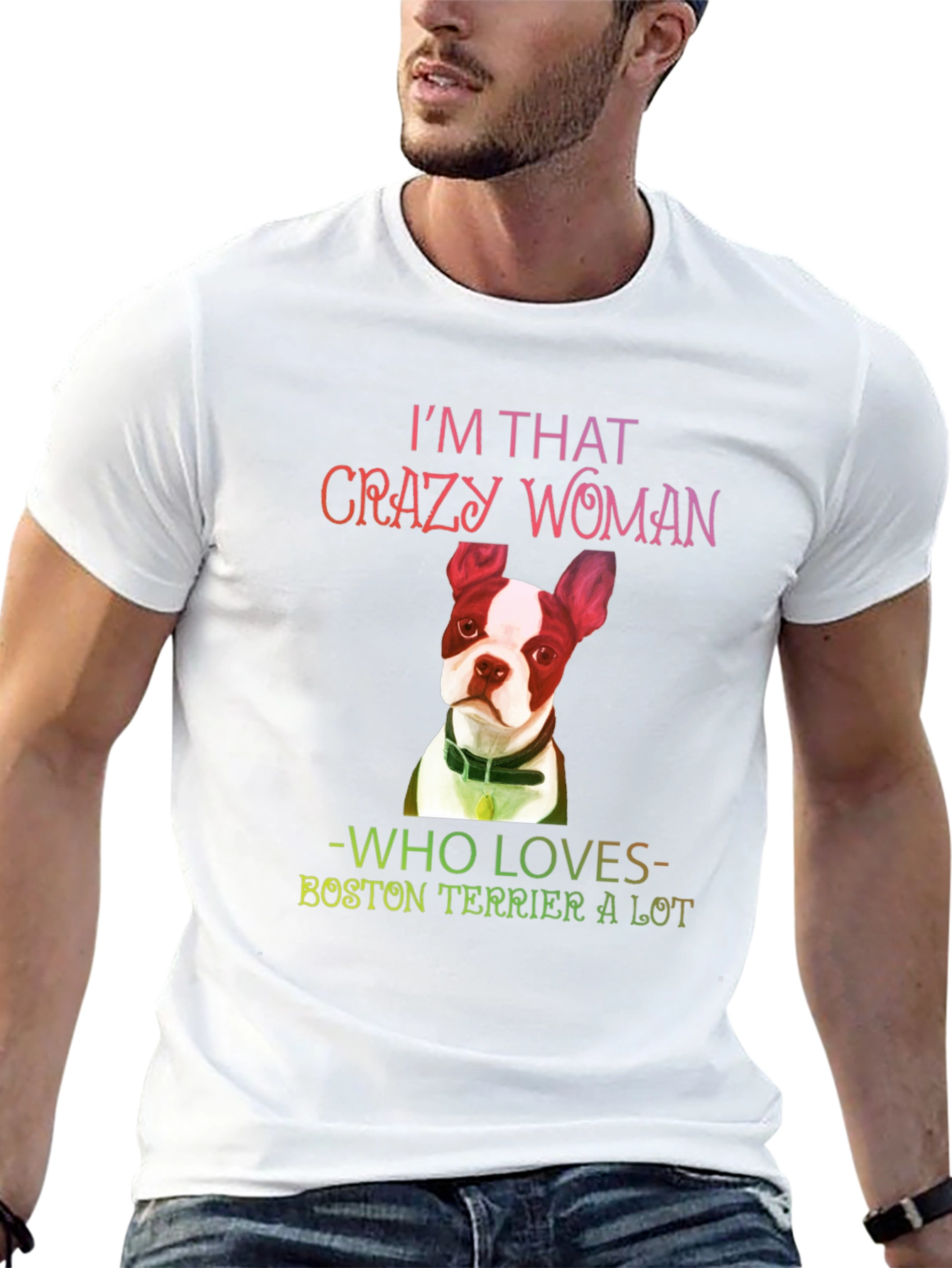 Camiseta Negra Crazy Woman Boston Terrier