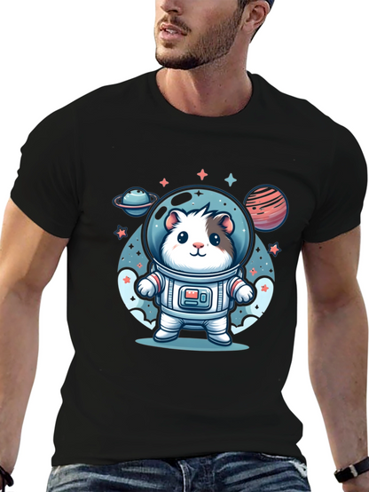 Camiseta Negra con Diseño Astronauta Hamster Espacial