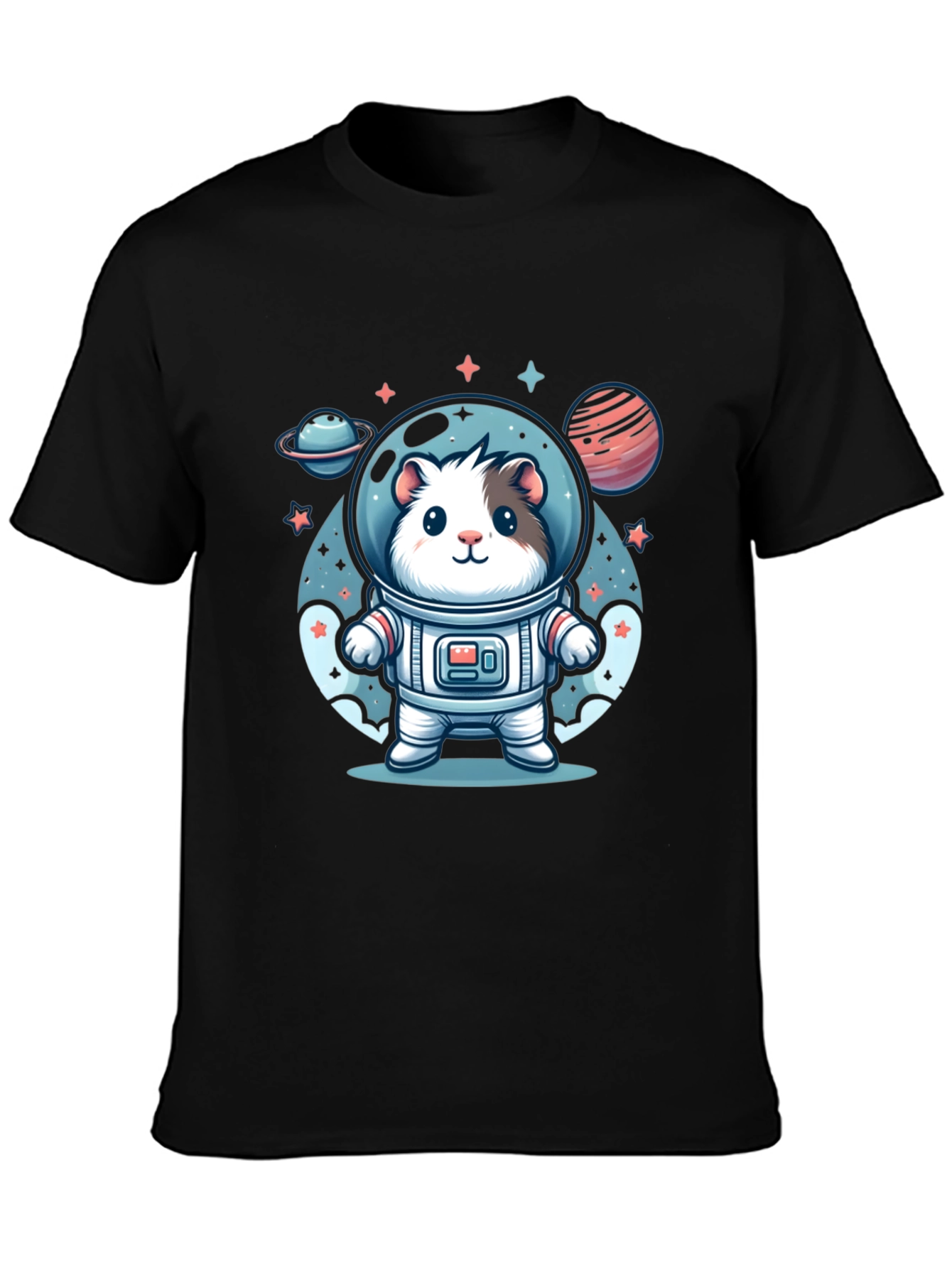 Camiseta Negra con Diseño Astronauta Hamster Espacial