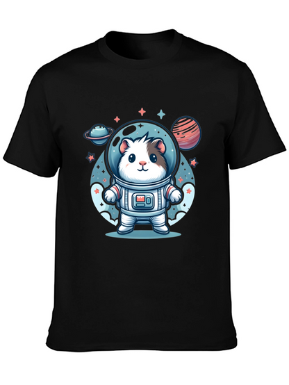 Camiseta Negra con Diseño Astronauta Hamster Espacial