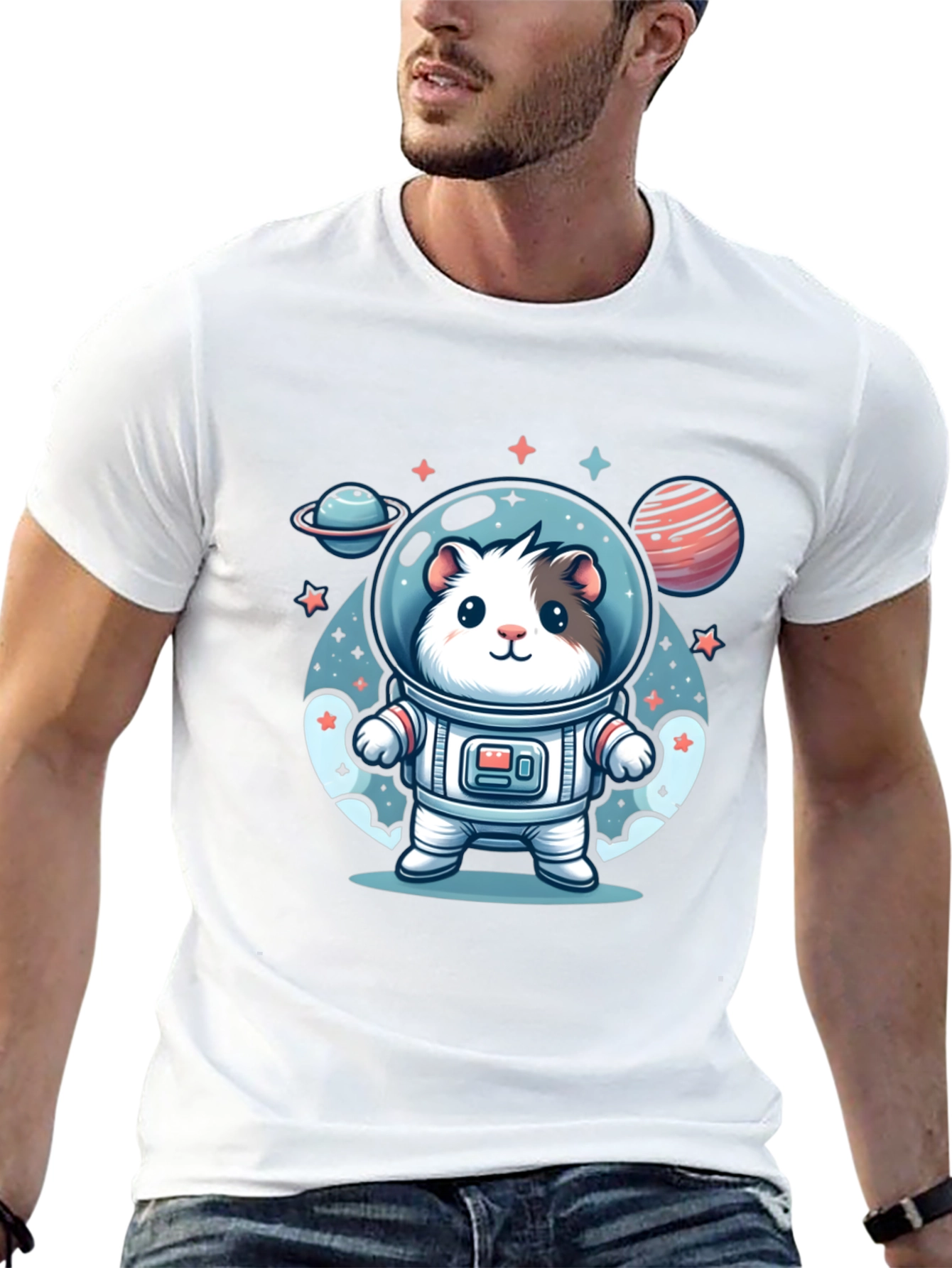 Camiseta Negra con Diseño Astronauta Hamster Espacial