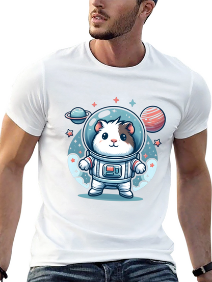 Camiseta Negra con Diseño Astronauta Hamster Espacial
