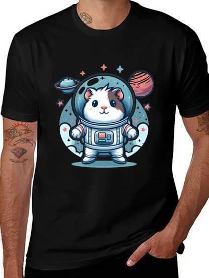 Camiseta Negra con Diseño Astronauta Hamster Espacial