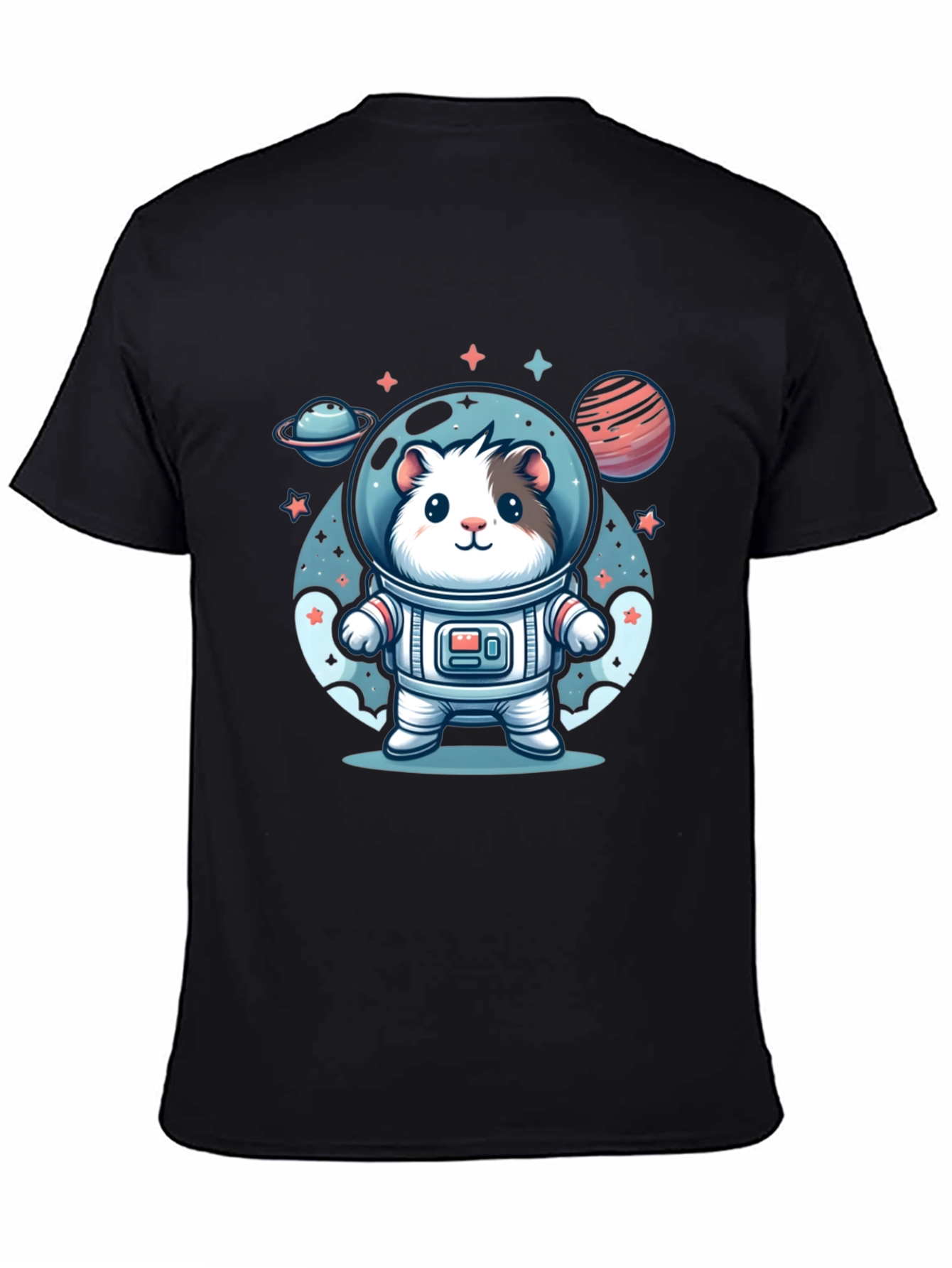 Camiseta Negra con Diseño Astronauta Hamster Espacial