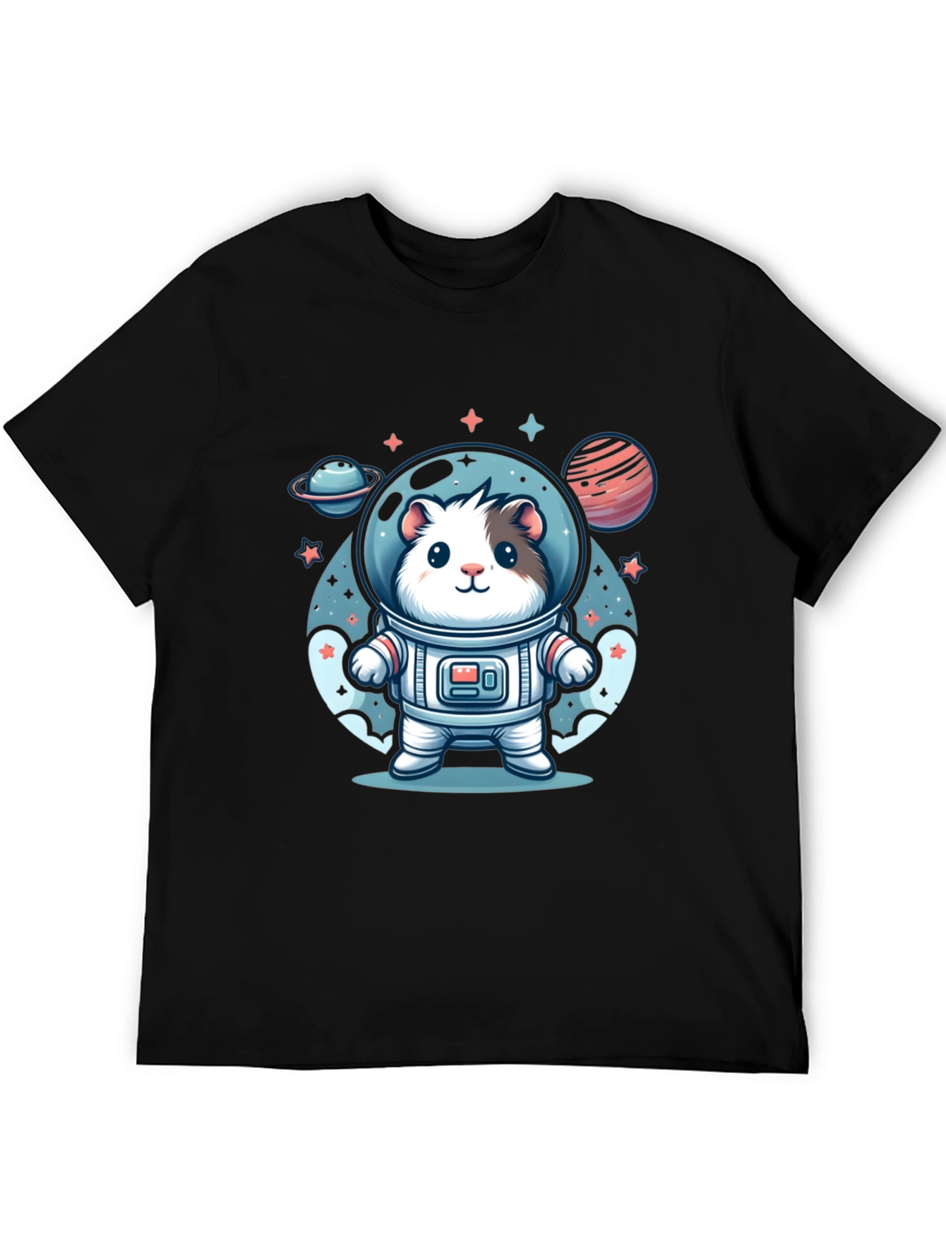 Camiseta Negra con Diseño Astronauta Hamster Espacial