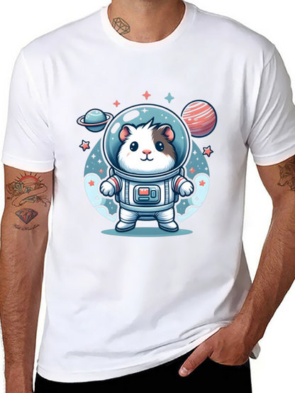 Camiseta Negra con Diseño Astronauta Hamster Espacial