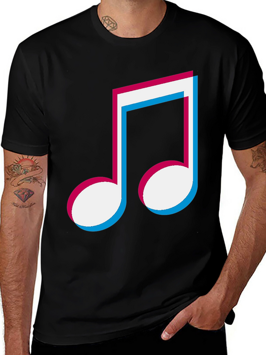 Camiseta Negra con Nota Musical Colorida