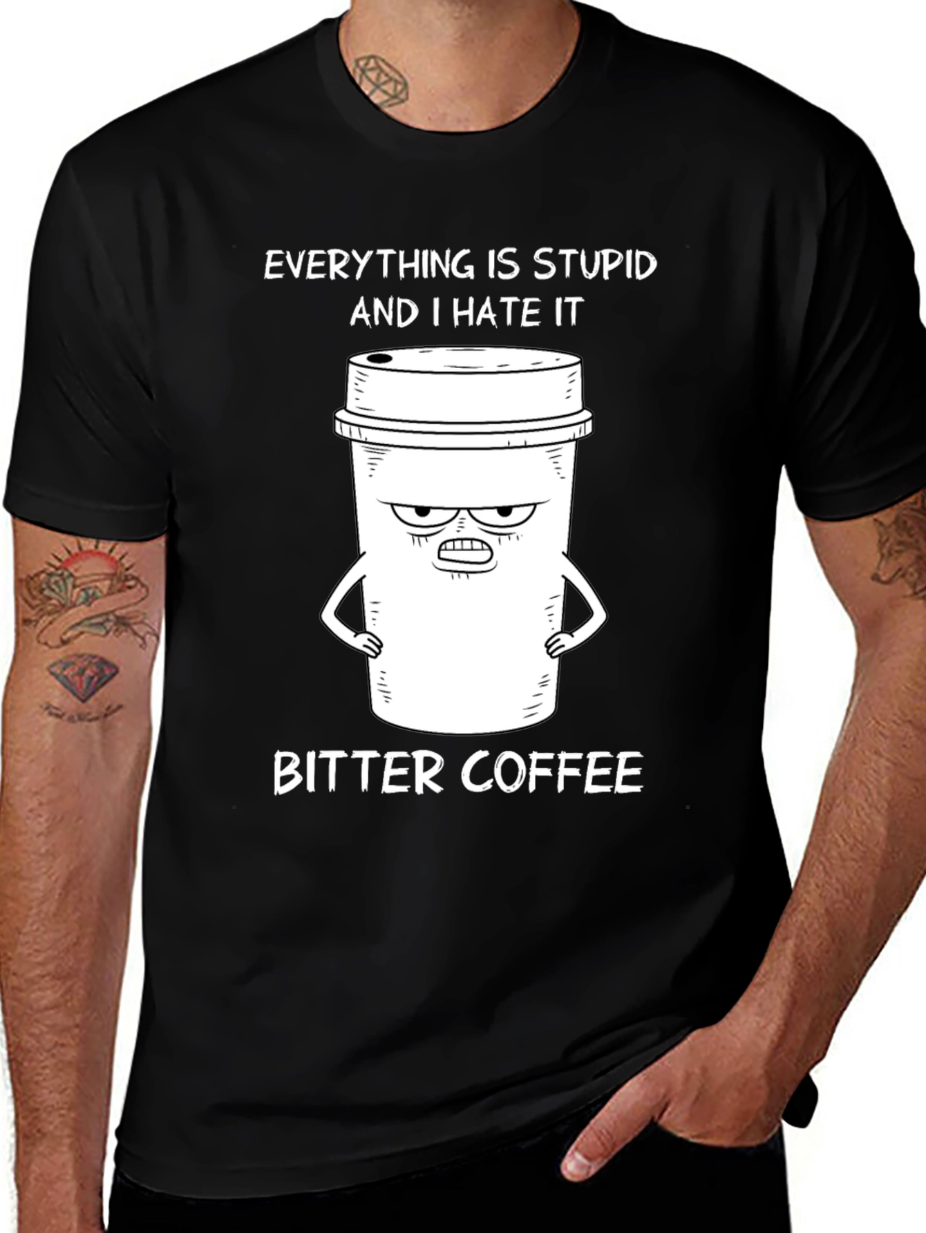 Camiseta Negra: Café Amargo y Humor Ácido