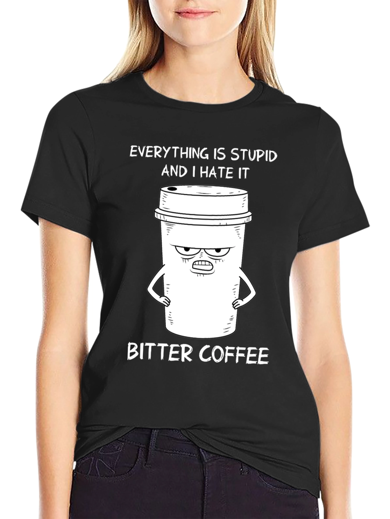 Camiseta Negra: Café Amargo y Humor Ácido