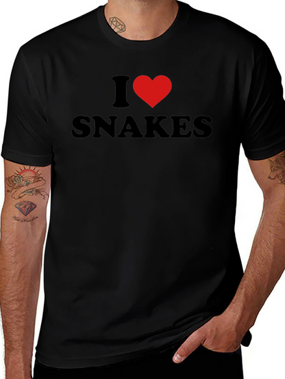 Camiseta Negra I Love Snakes para Amantes de Reptiles