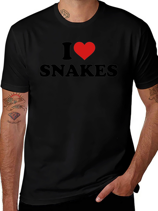 Camiseta Negra I Love Snakes para Amantes de Reptiles