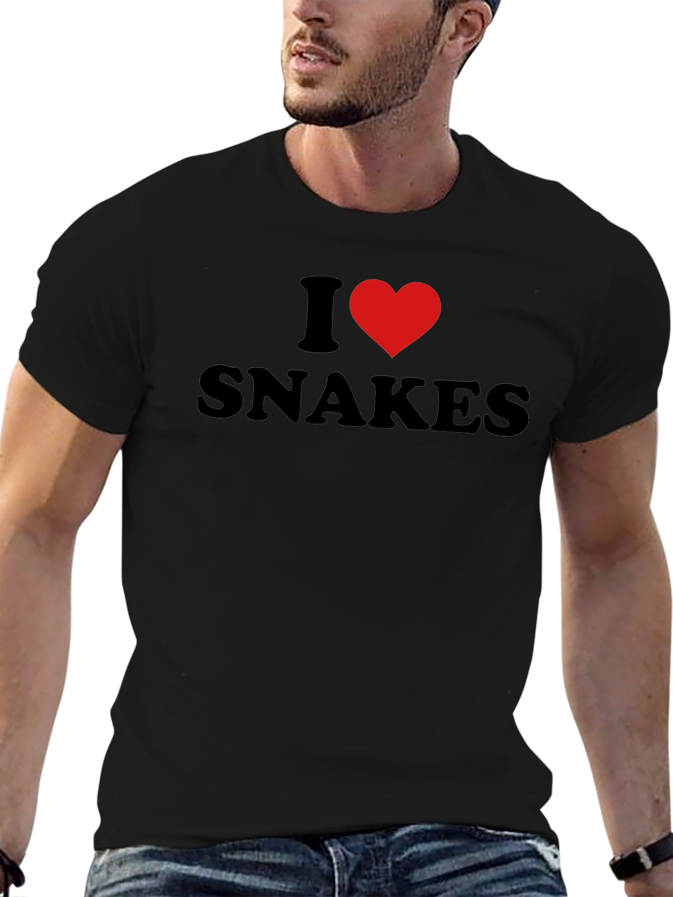 Camiseta Negra I Love Snakes para Amantes de Reptiles