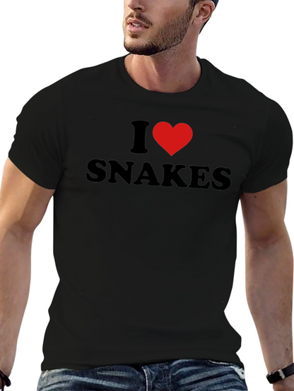 Camiseta Negra I Love Snakes para Amantes de Reptiles