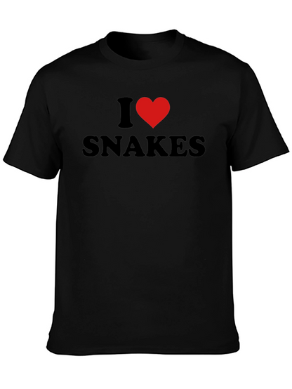 Camiseta Negra I Love Snakes para Amantes de Reptiles