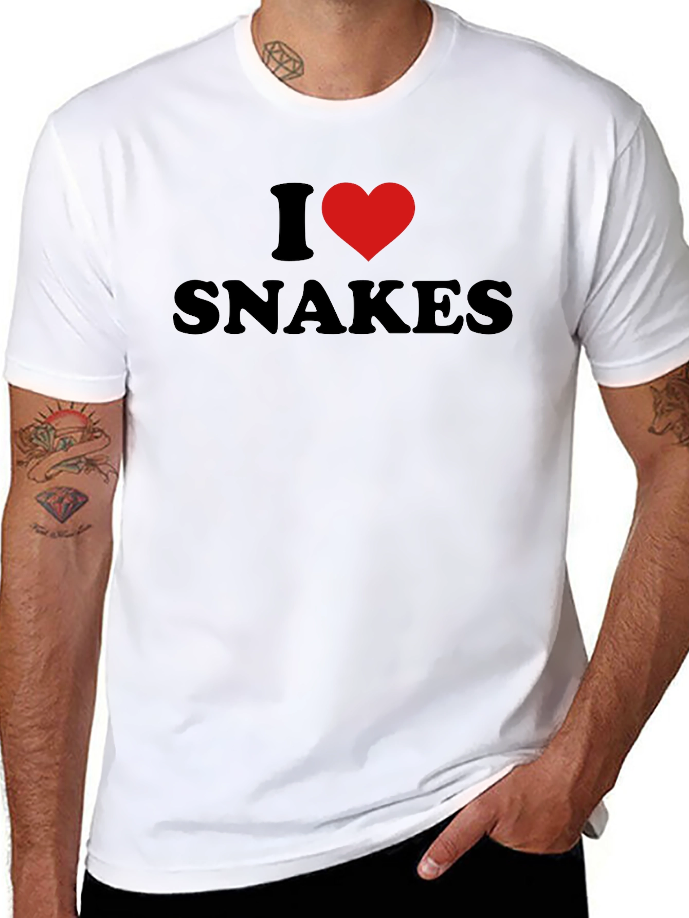 Camiseta Negra I Love Snakes para Amantes de Reptiles