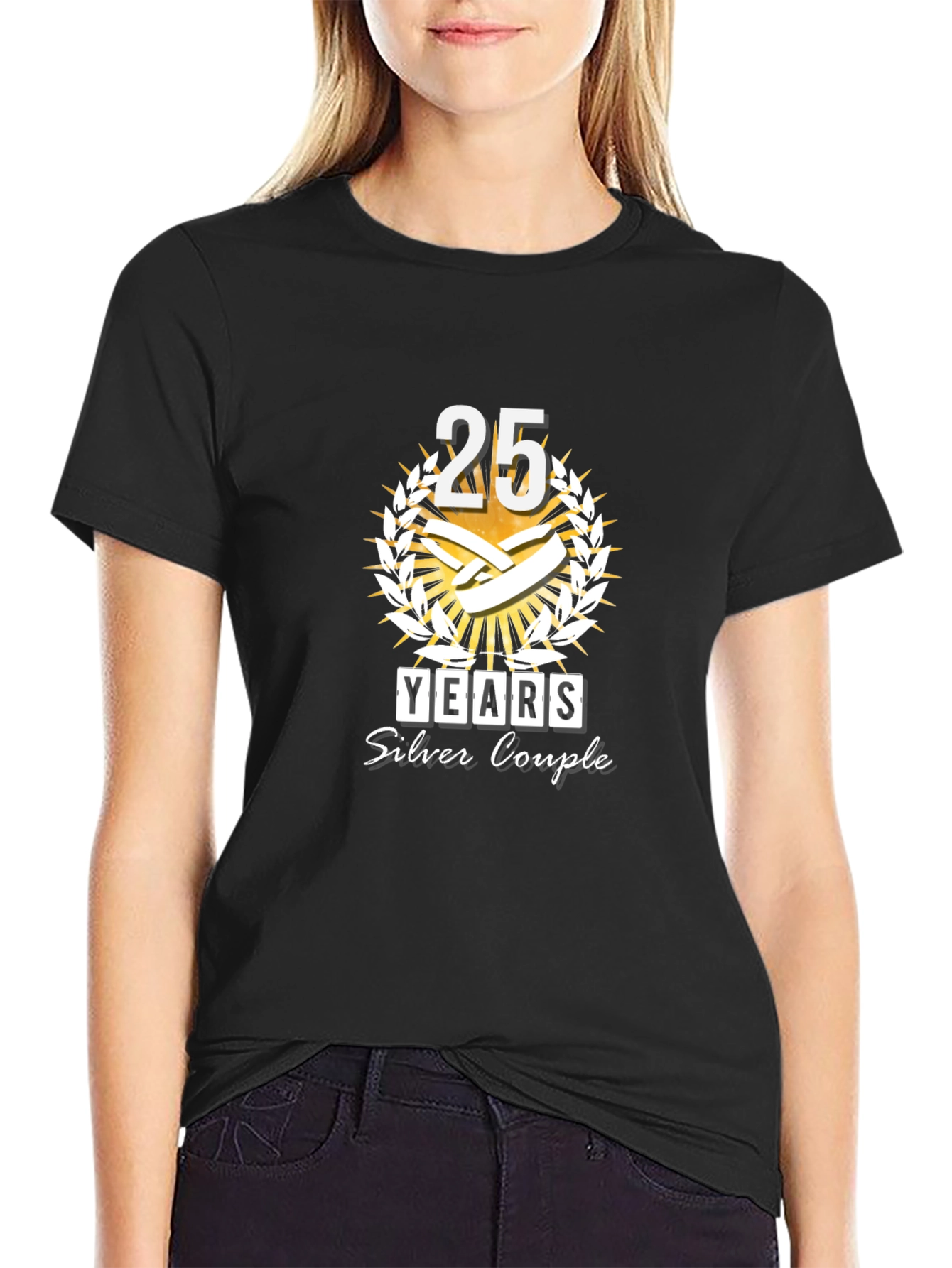 Camiseta Negra Aniversario 25 Años Pareja Plata