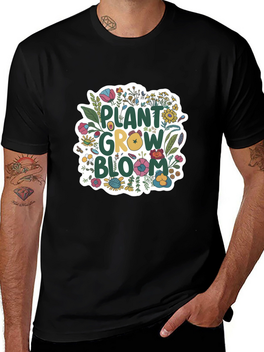 Camiseta Negra con Diseño Floral Planta Crece Florece