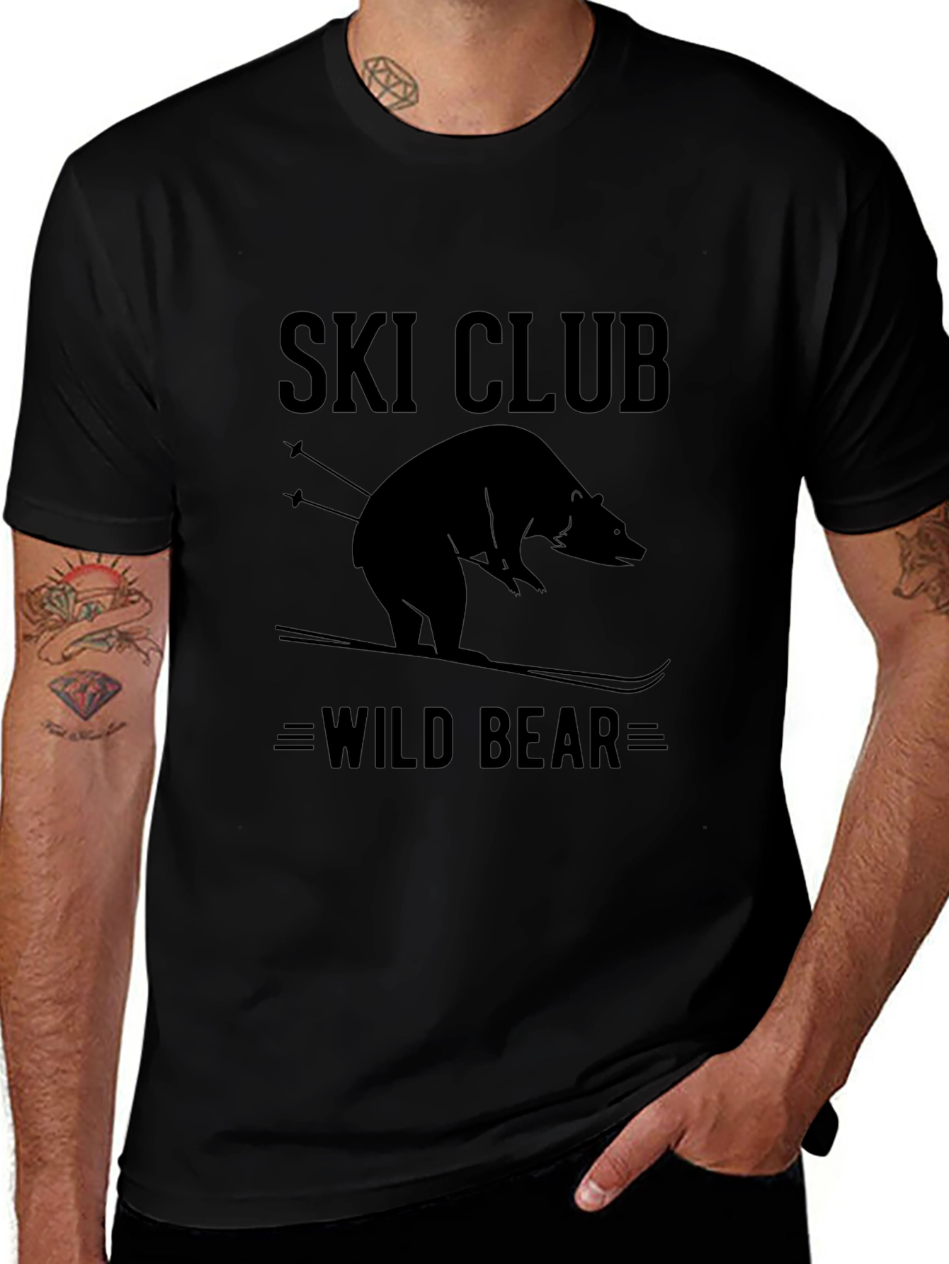 Camiseta Negra Ski Club Wild Bear para Hombre