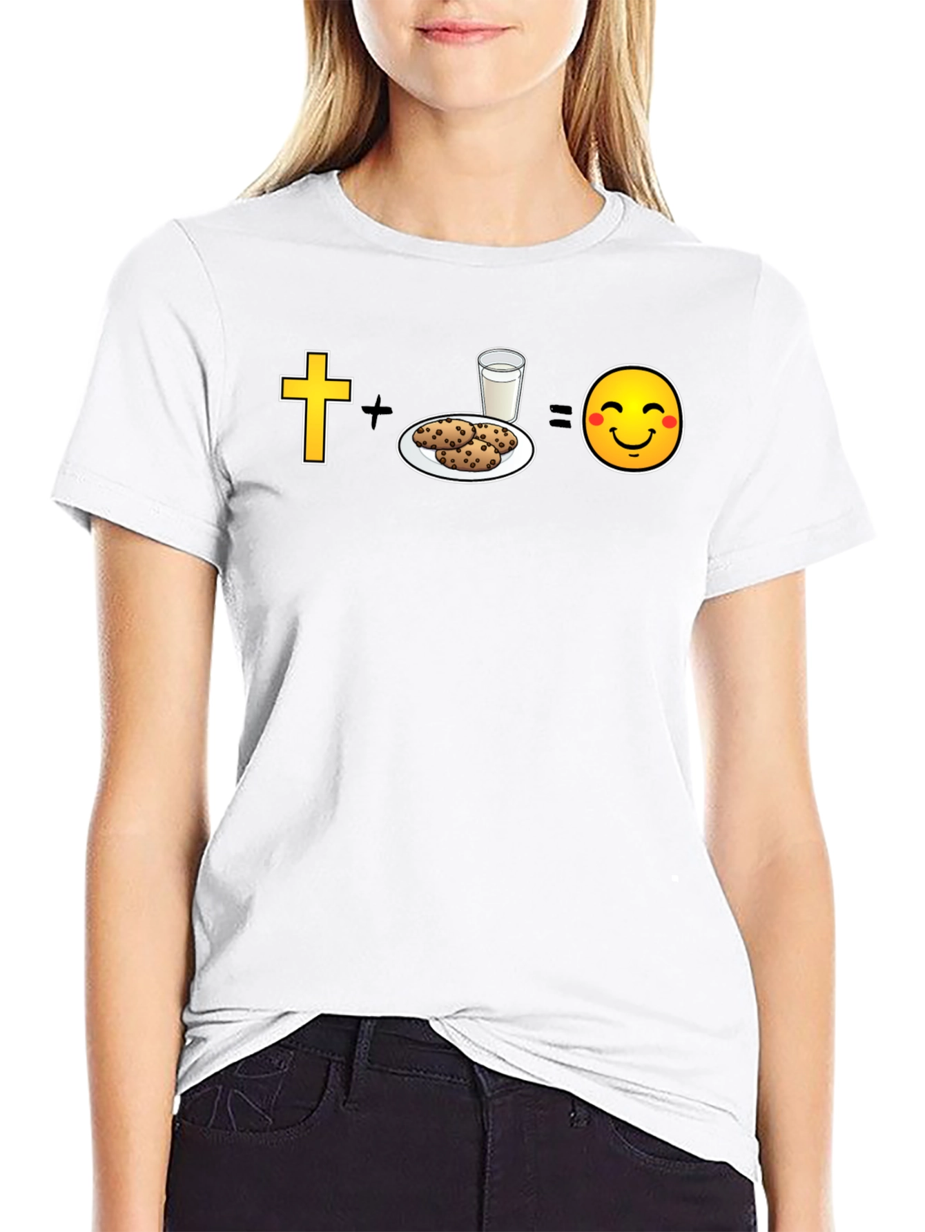 Camiseta Negra: Fe + Galletas = Felicidad