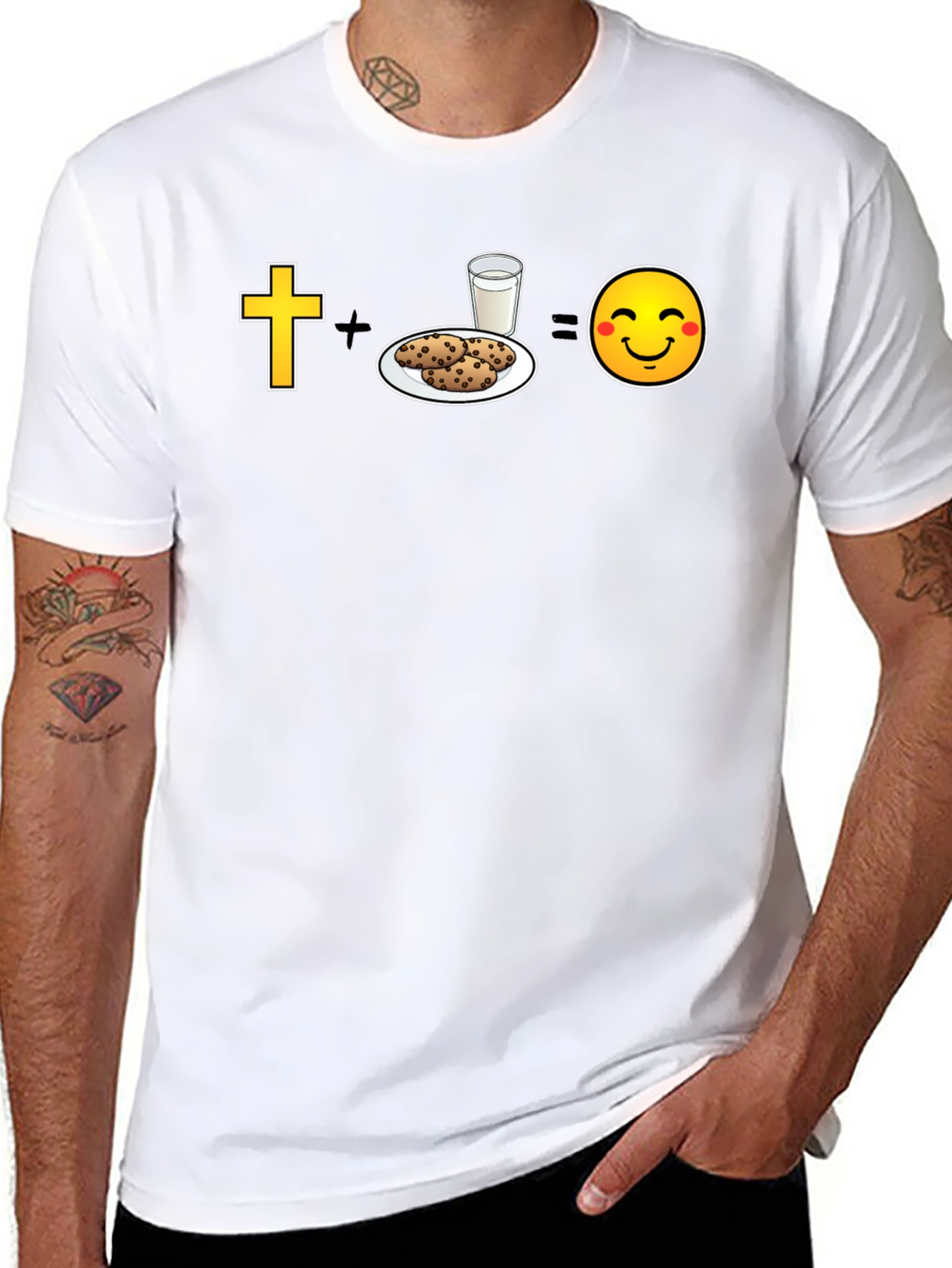 Camiseta Negra: Fe + Galletas = Felicidad