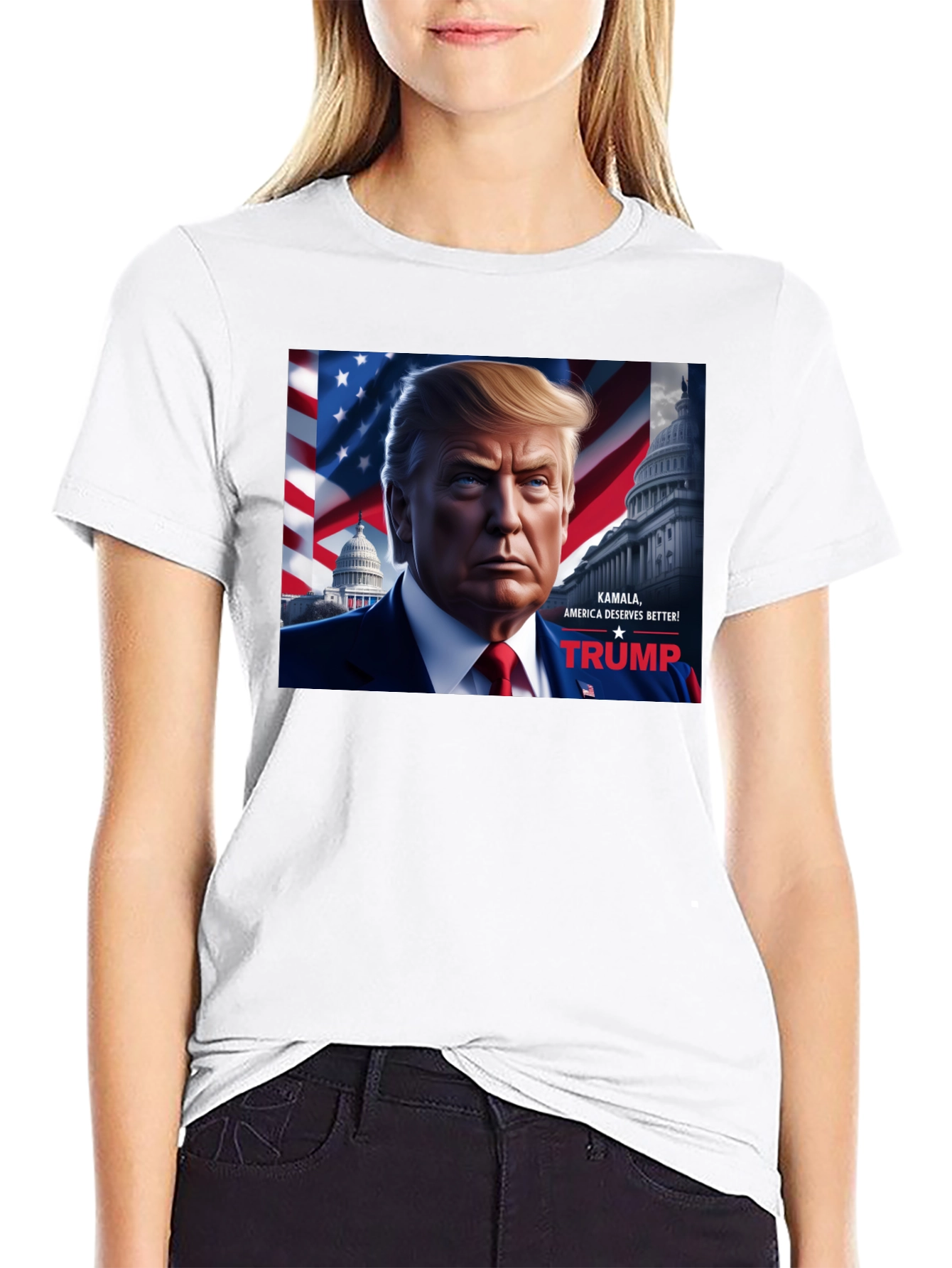 Camiseta Negra Trump: Kamala America Deserves Better!