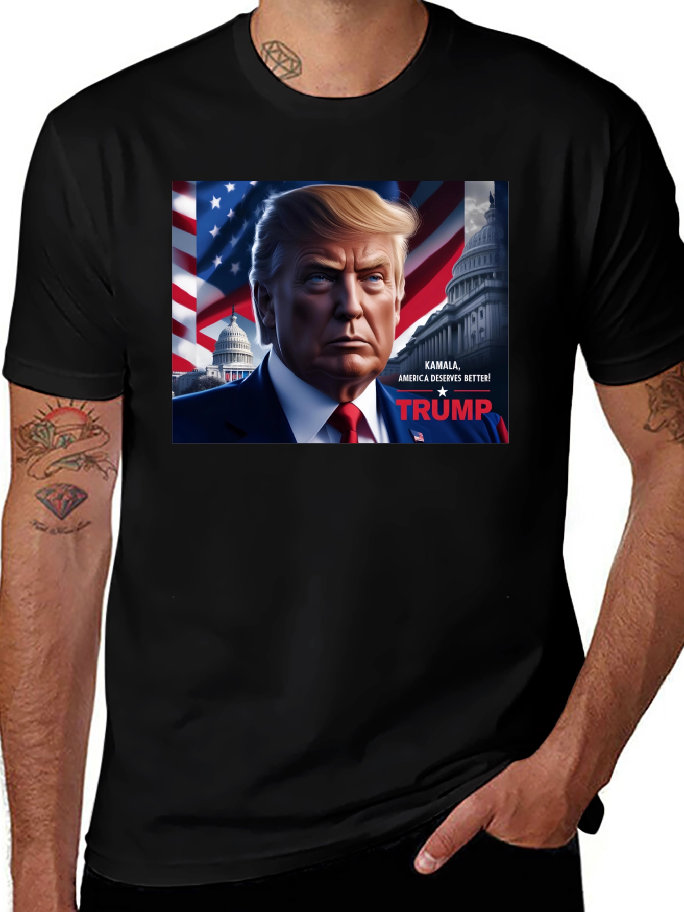Camiseta Negra Trump: Kamala America Deserves Better!