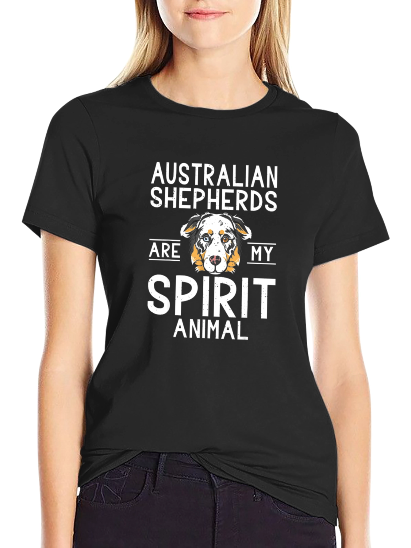 Camiseta Negra con Diseño de Pastor Australiano