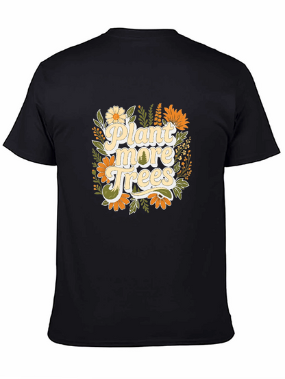 Camiseta Negra con Diseño Floral Planta más árboles