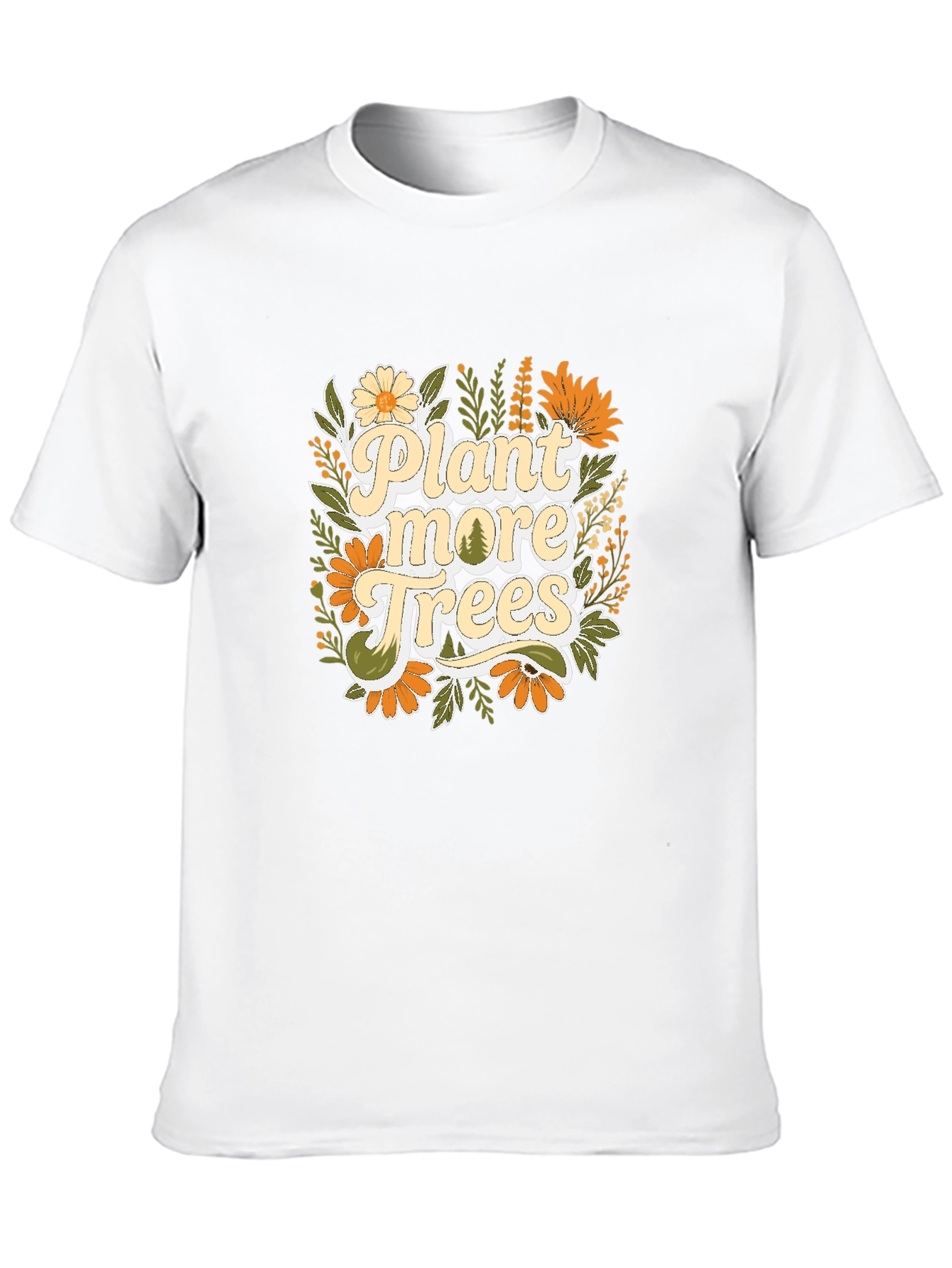 Camiseta Negra con Diseño Floral Planta más árboles