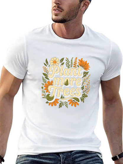 Camiseta Negra con Diseño Floral Planta más árboles
