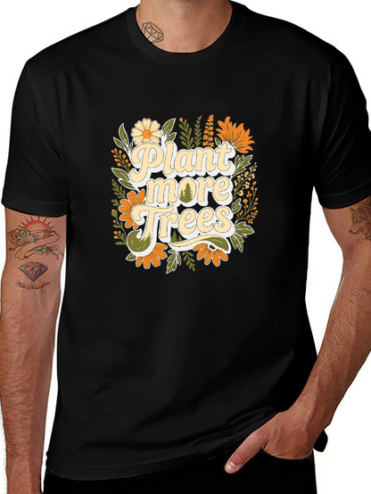 Camiseta Negra con Diseño Floral Planta más árboles