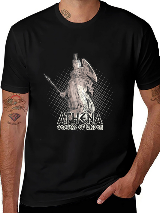 Camiseta Negra con Diseño de Atenea Diosa de la Sabiduría