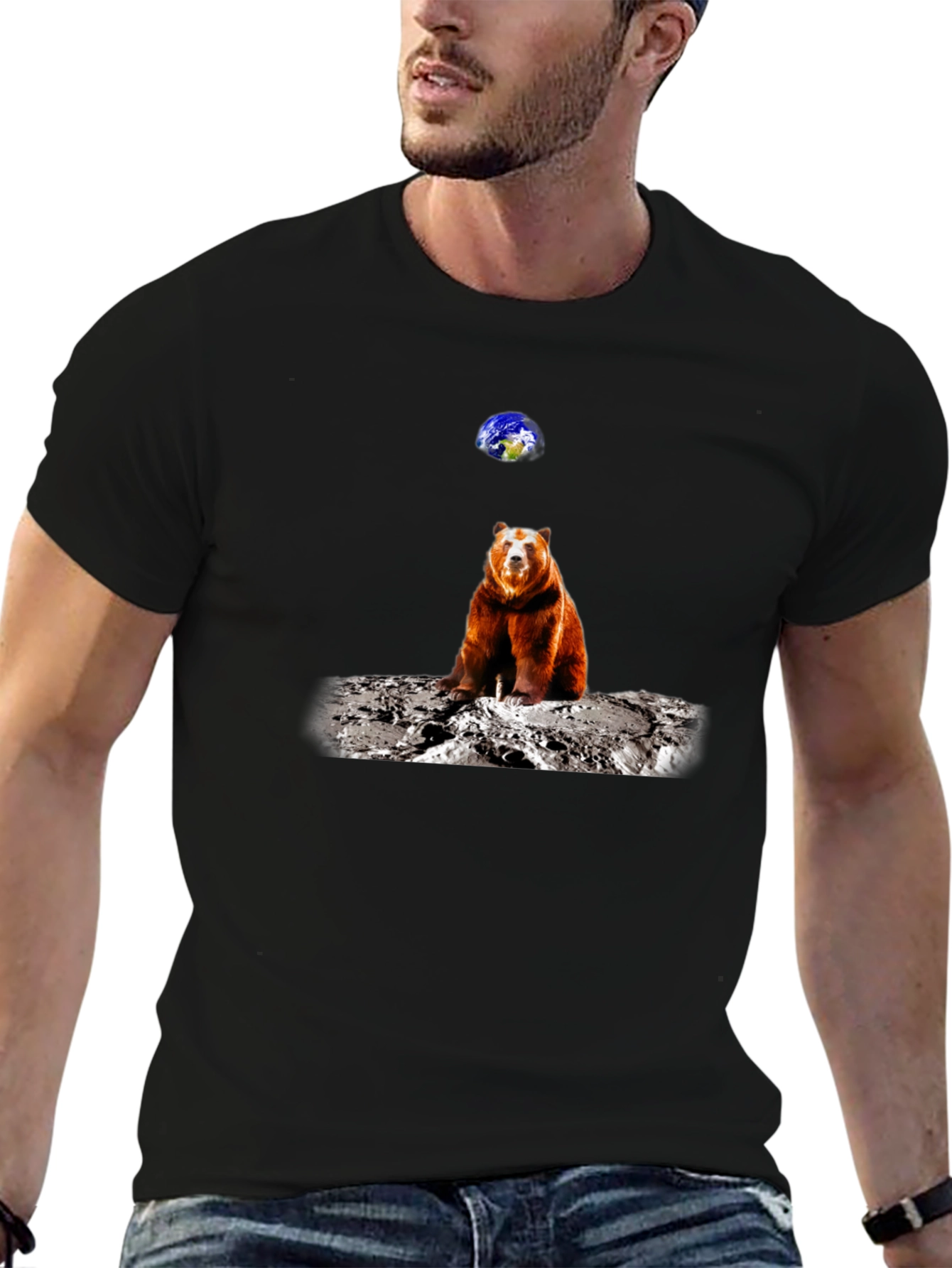 Camiseta Negra con Diseño de Oso en la Luna