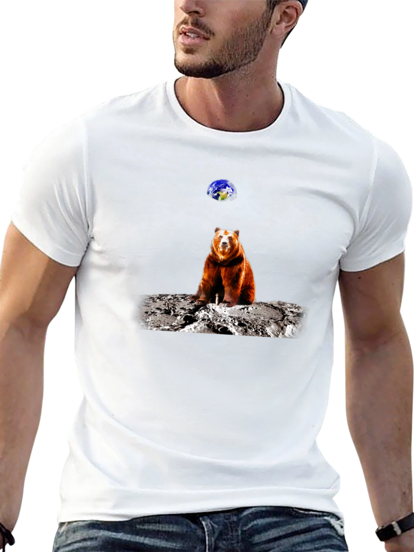 Camiseta Negra con Diseño de Oso en la Luna