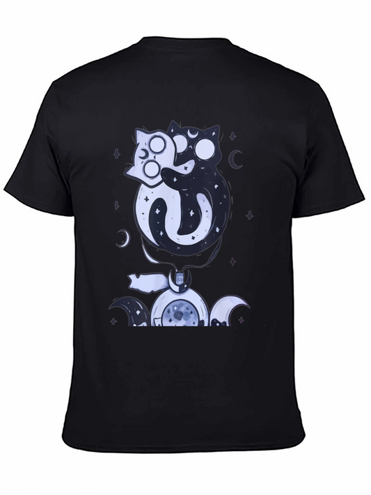 Camiseta Negra Yin Yang Gatos Cósmicos