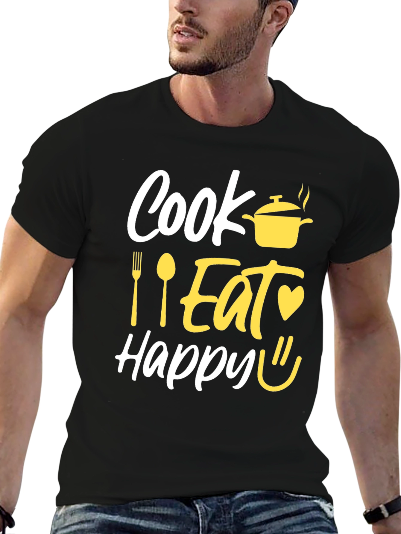 Camiseta Negra con Diseño Culinario Divertido