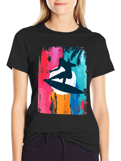 Camiseta Negra Surfista Estilo Retro