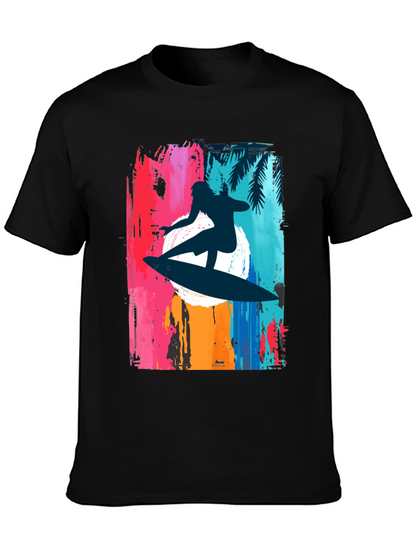 Camiseta Negra Surfista Estilo Retro