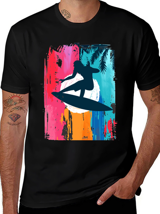 Camiseta Negra Surfista Estilo Retro